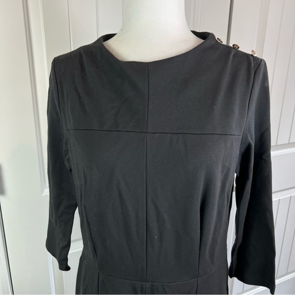 Tyler Boe Womens Sheath Dress Black Stretch Scoop Neck Back Zip Buttons M - Picture 3 of 12